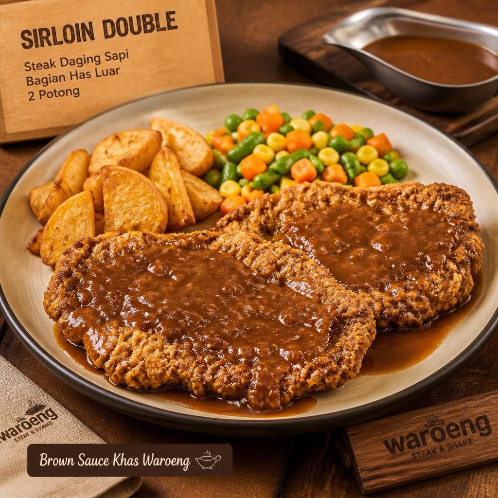 Sirloin Double dengan dua potong steak daging sapi bagian has luar